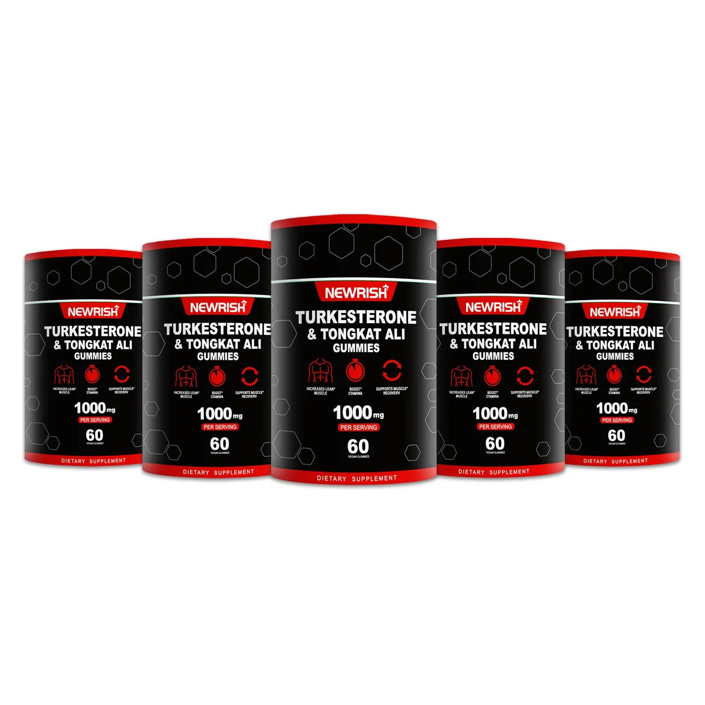 Newrish Strength Gummies - Contains Turkstan Charantia and Tongkat Ali Extracts - Immunoglobulins - Enhances Strength and Muscle Growth - 60 Gummies