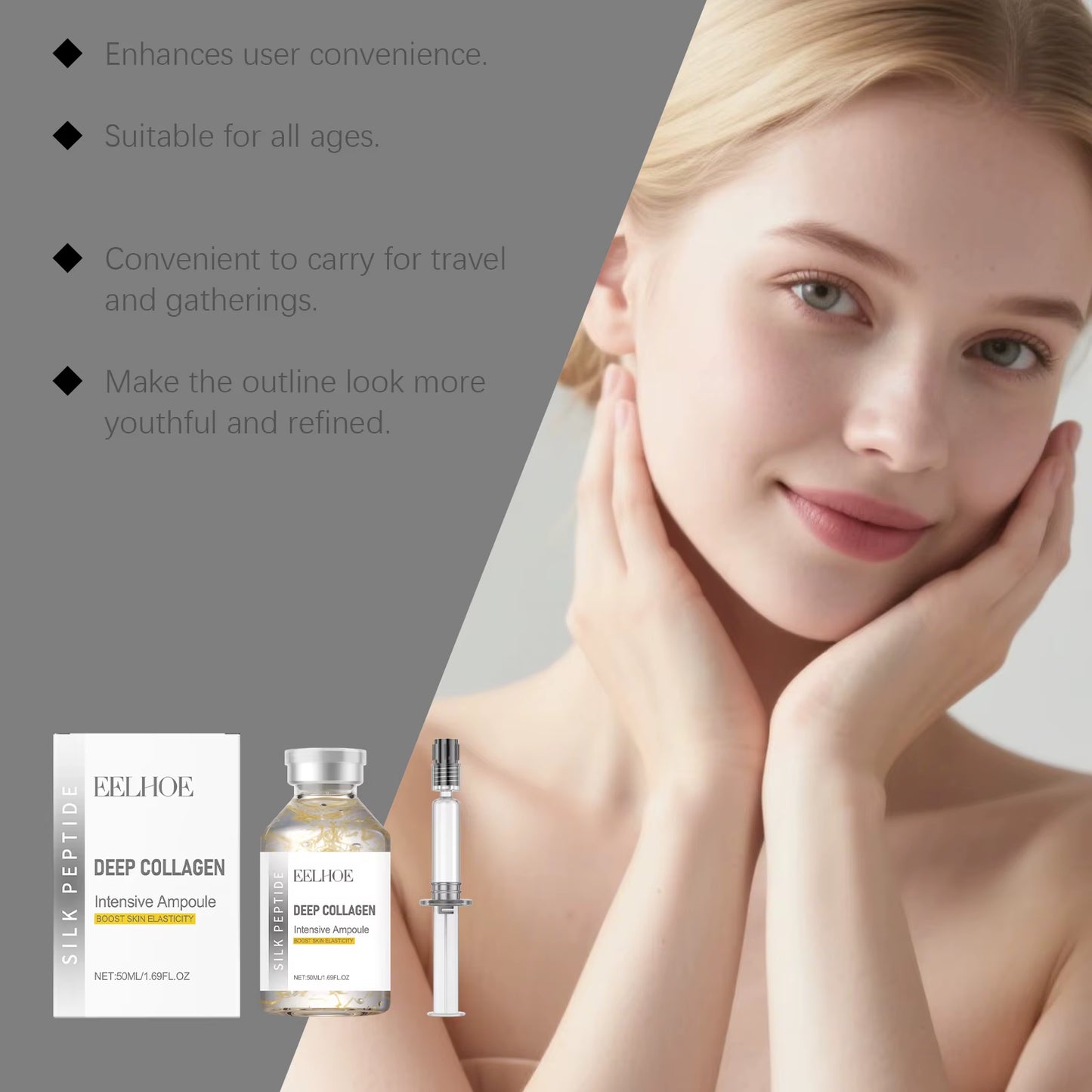 Deep Collagen Silk Peptide Intensive Lifting Ampoule Tighten Skin Elasticity Enhanced Reduce Fine Lines and Wrinkles Face Serum