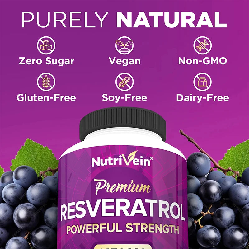 Nutrivein Premium Resveratrol 1450 Mg, 120 Capsules, Antioxidant, Supports a Healthy Immune System