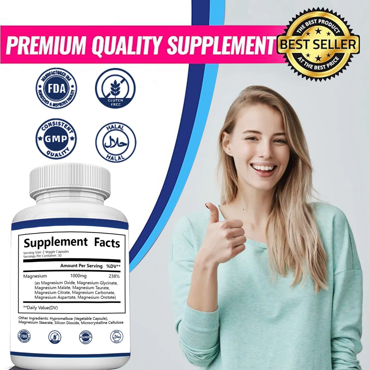 1/2X Magnesium 8 in 1 Complex 1000Mg & Blood Sugar Blend Supplement Combo