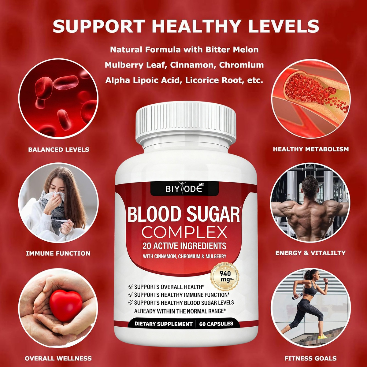1/2X Magnesium 8 in 1 Complex 1000Mg & Blood Sugar Blend Supplement Combo