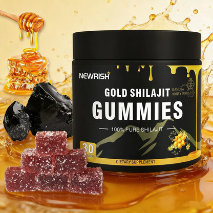 Newrish Gold Grade 100% Pure Shilajit Gummies | 85+ Trace Minerals and Fulvic Acid | All Natural | Immune and Energy Support | 30 Gummies