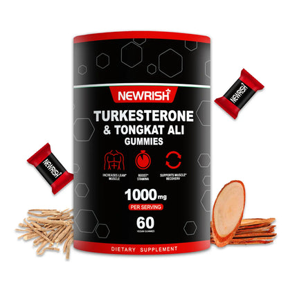Newrish Strength Gummies - Contains Turkstan Charantia and Tongkat Ali Extracts - Immunoglobulins - Enhances Strength and Muscle Growth - 60 Gummies