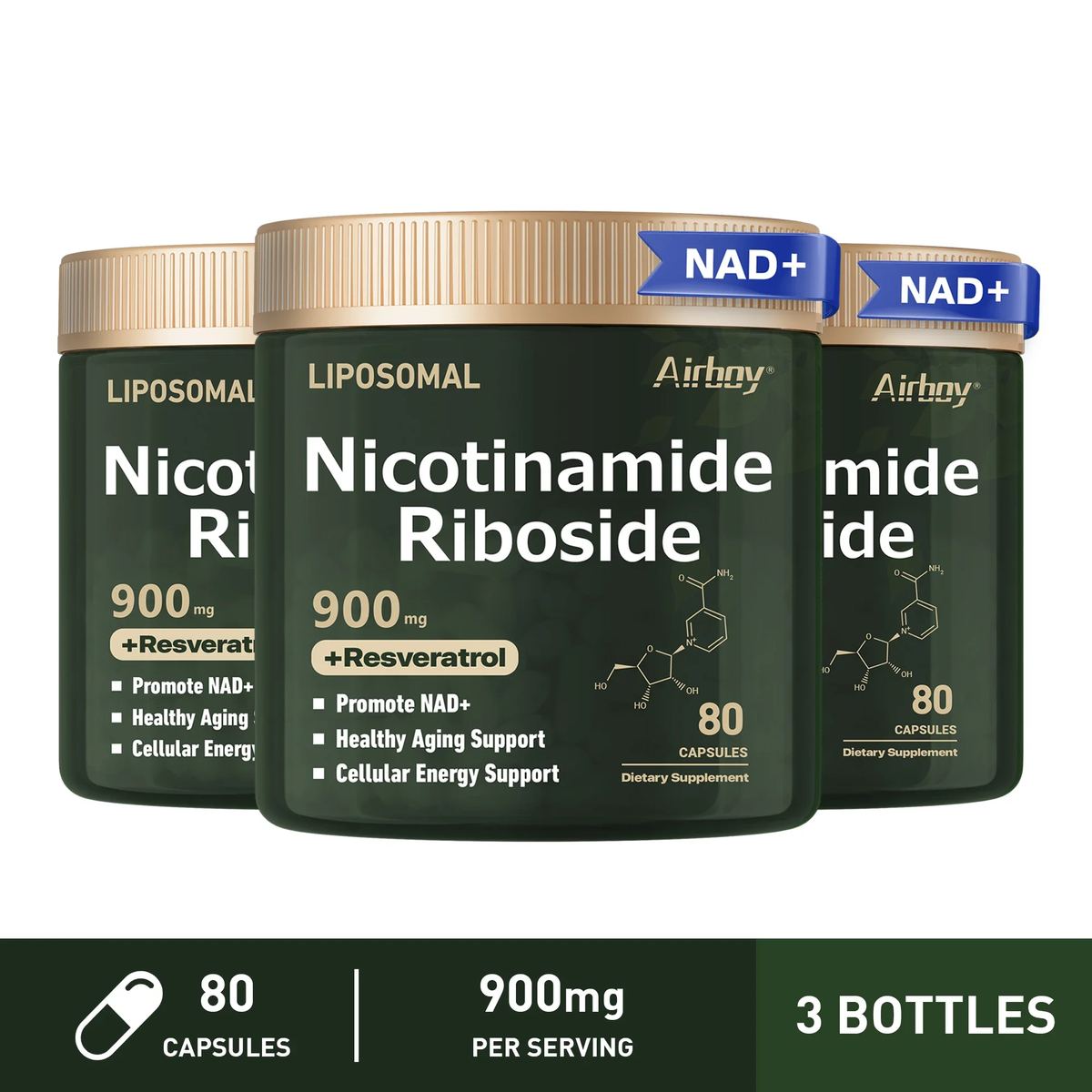 Nerve Protection, Delay Aging, Protect Blood Vessels NAD+ Supplement - Liposomal Nicotinamide Riboside 900Mg, Resveratrol