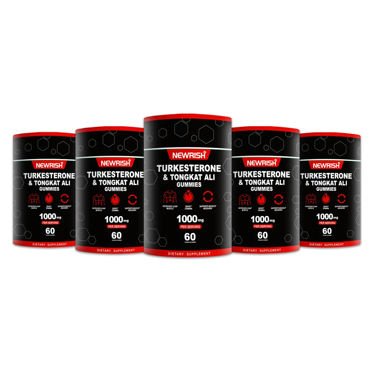 Newrish Strength Gummies - Contains Turkstan Charantia and Tongkat Ali Extracts - Immunoglobulins - Enhances Strength and Muscle Growth - 60 Gummies