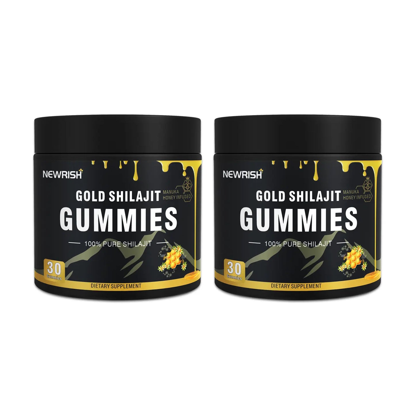 Newrish Gold Grade 100% Pure Shilajit Gummies | 85+ Trace Minerals and Fulvic Acid | All Natural | Immune and Energy Support | 30 Gummies