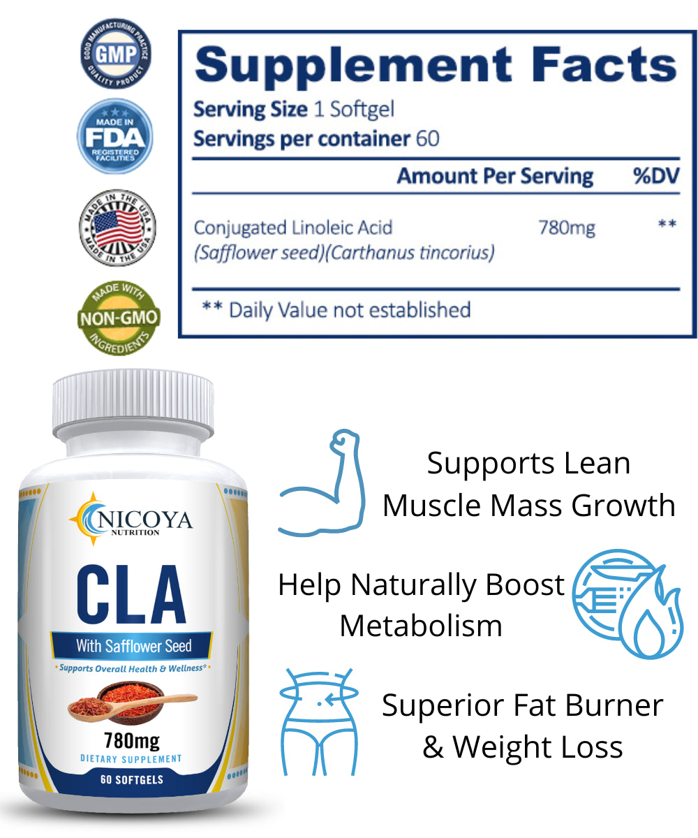 CLA 780MG | Stim-Free Weight Loss & Lean Muscle Mass -Conjugated Linoleic Acid