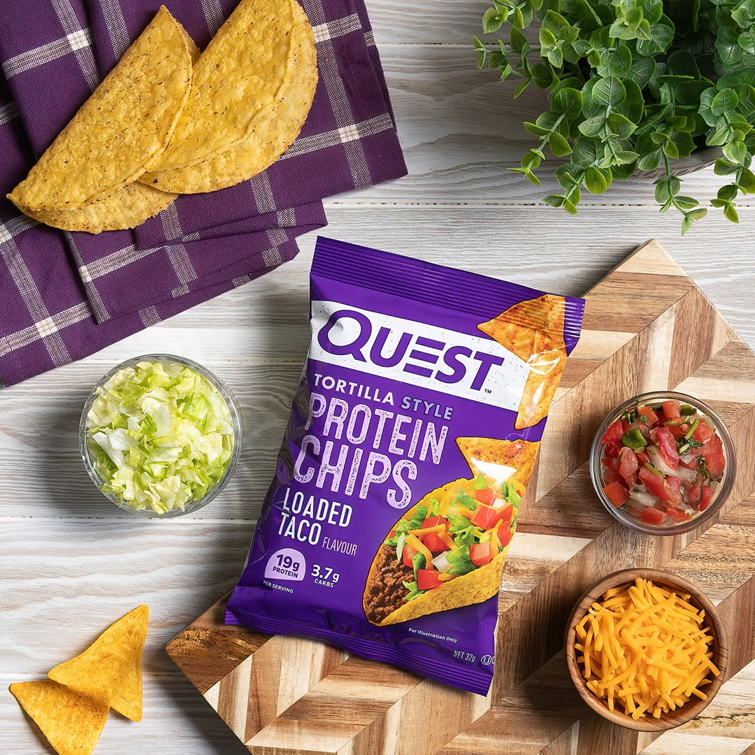 Quest Tortilla Style Protein Chips, Loaded Taco Flavor, Gluten Free, Baked, 1.1Oz Bags, 12 Count
