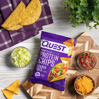 Quest Tortilla Style Protein Chips, Loaded Taco Flavor, Gluten Free, Baked, 1.1Oz Bags, 12 Count