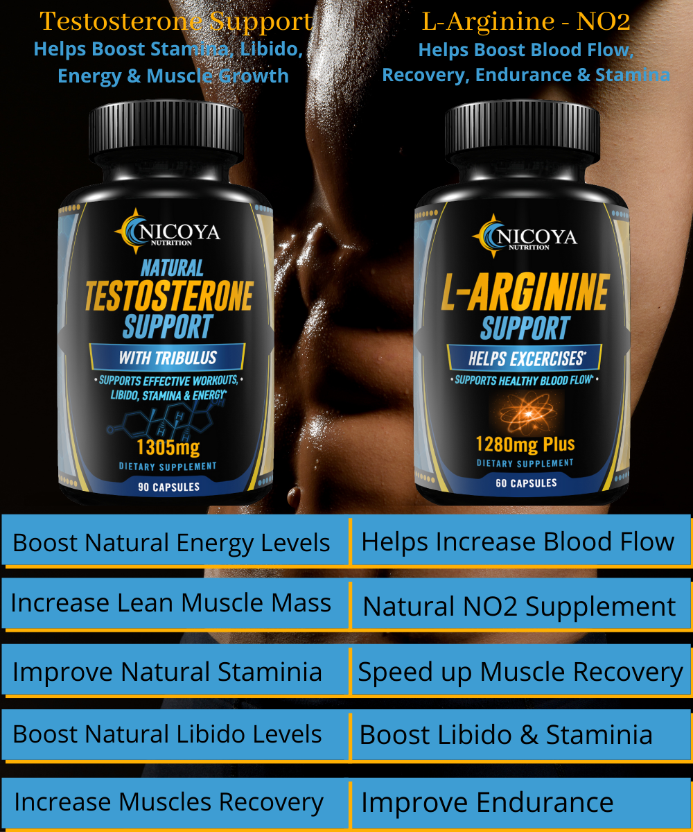Natural Testosterone Enhancer + Nitric Oxide L-Arginine -Value 2 Pack Bundle!