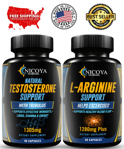 Natural Testosterone Enhancer + Nitric Oxide L-Arginine -Value 2 Pack Bundle!