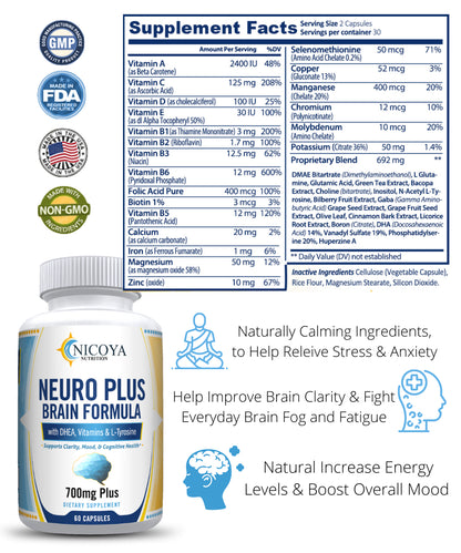 Neuro Brain & Focus 700MG+ Healthy Memory Function, Clarity Nootropic Supplement