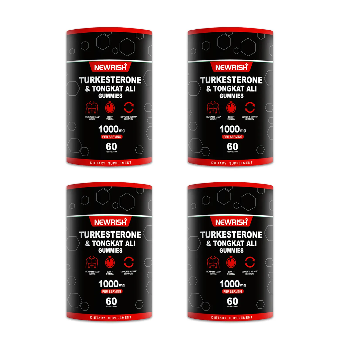 Newrish Strength Gummies - Contains Turkstan Charantia and Tongkat Ali Extracts - Immunoglobulins - Enhances Strength and Muscle Growth - 60 Gummies