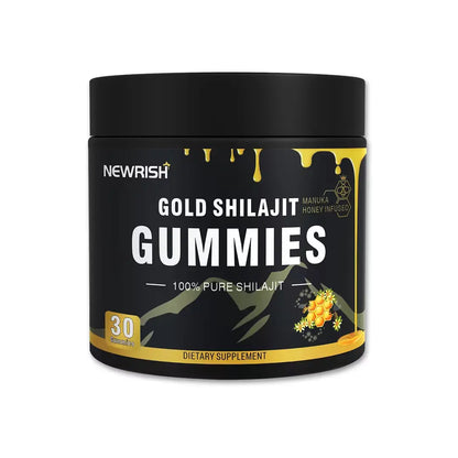 Newrish Gold Grade 100% Pure Shilajit Gummies | 85+ Trace Minerals and Fulvic Acid | All Natural | Immune and Energy Support | 30 Gummies