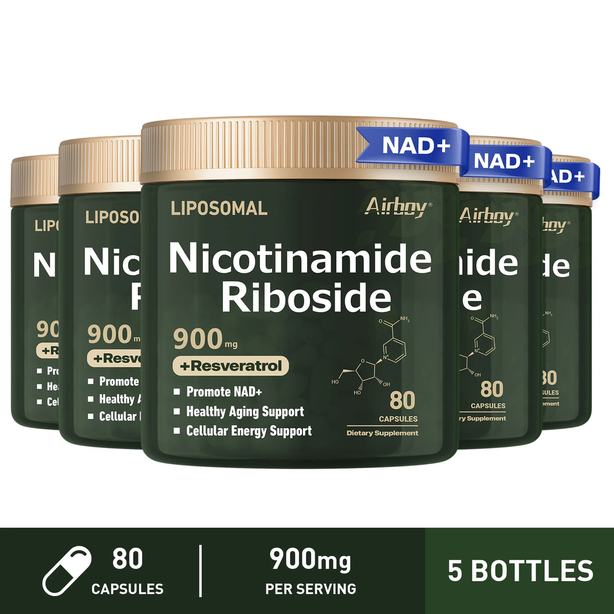 Nerve Protection, Delay Aging, Protect Blood Vessels NAD+ Supplement - Liposomal Nicotinamide Riboside 900Mg, Resveratrol
