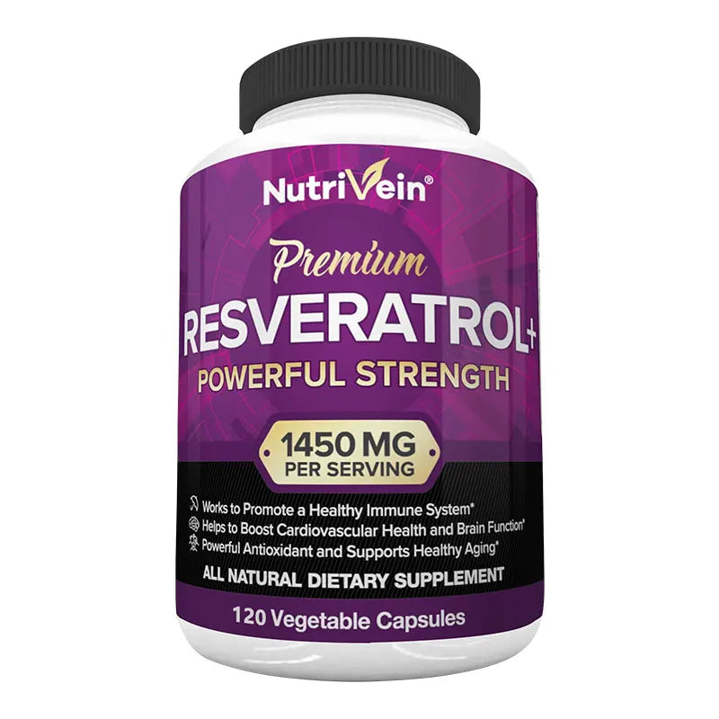 Nutrivein Premium Resveratrol 1450 Mg, 120 Capsules, Antioxidant, Supports a Healthy Immune System