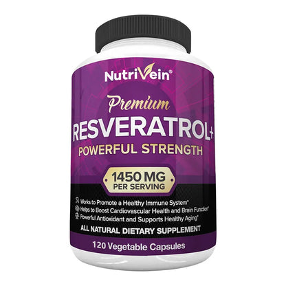 Nutrivein Premium Resveratrol 1450 Mg, 120 Capsules, Antioxidant, Supports a Healthy Immune System