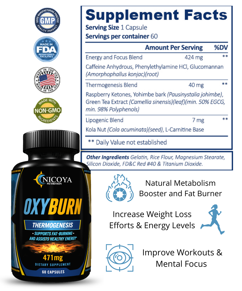 OXY BURN 472MG | Weight Loss & Fat Burner, Natural Appetite Suppressant & Energy