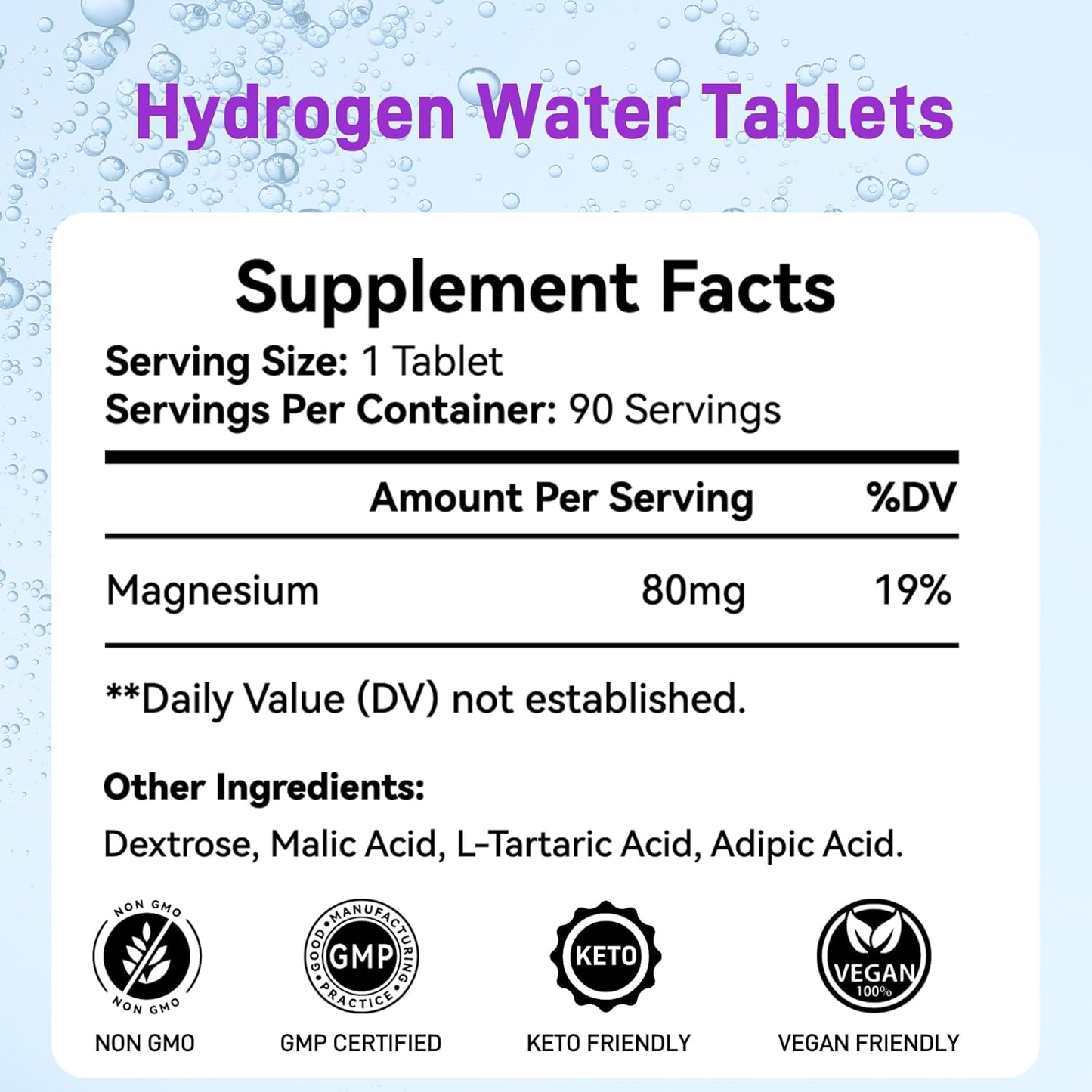 Hydrogen Water Tablets — 8 PPM Molecular H2 + Magnesium (60 Tablets)